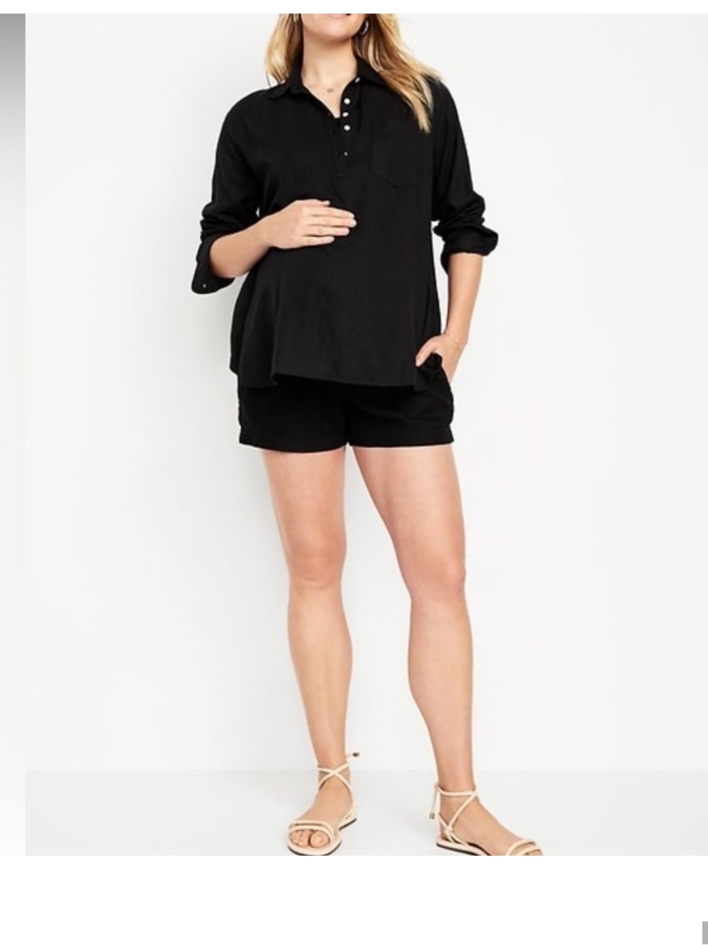 Old Navy Linen Black Maternity Shorts